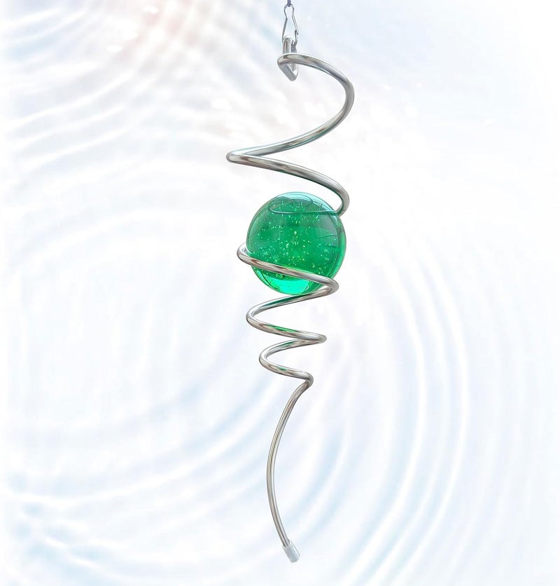 Eiryhope Wind Spinner Tail Gazing Ball Spiral - Mesmerizing Visual Illusion in Spinning | Wind Spinners Stabilizer | Rotating Yard Art Decor, Indoor/Outdoor Garden Decoration-13in (Green Glass Orb) - Image 1